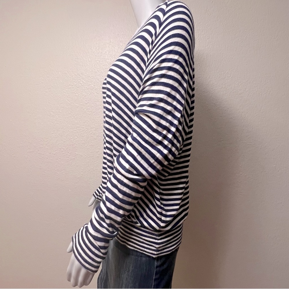 Bordeaux Blue White Striped Long Sleeve Scoop Neck Sweater - Picture 3 of 12